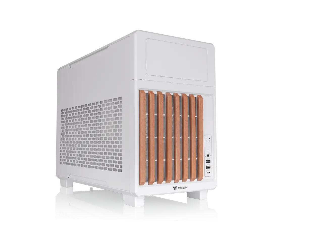 Thermaltake TR200 WS; Micro Chassis; Wood Front Trim; mATX/mITX Support; 360mm Radiator Support; 365mm GPU Clearance; 258mm PSU Clearance; 175mm Air Cooler Clearance; 5.25" Bay Support; Snow; CA-11L-00S6NN-WS