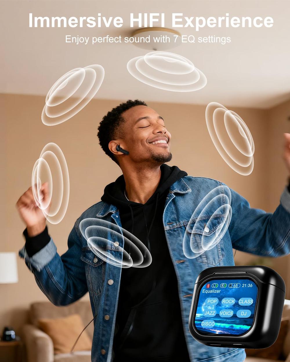 KEAI BY16 Bluetooth 5.4 Earphones LED Digital Display ANC+ENC Dual Noise Reduction Wireless Earbuds | Suitable for Office, Audio Calls, Study and Sports | Built-in Microphone