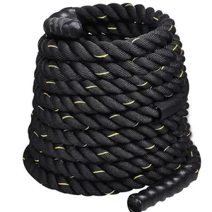 Battle Power Rope - Black Nylon Fitness Rope with Protective Cover & Accessories for Home & Outdoor Training