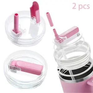 DIPESI 2Pack 40oz Tumbler Lid Replacement suit for Stanley Quencher cup, Flip Straw Spill Proof Leak Resistant Straw Cover, Dishwasher Safe Stanley Cup Accessories