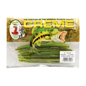 Creme 5" Stick Lures for Bass – Watermelon Chartreuse Color, Soft Plastic Fishing Baits, Versatile Rigging Options, Pack of 5 Durable, Realistic Lures