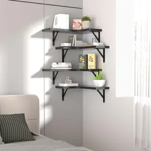 Set of 4 Corner Floating Shelves Wall Mounted, Rustic Wood Storage Display Wall Shelves