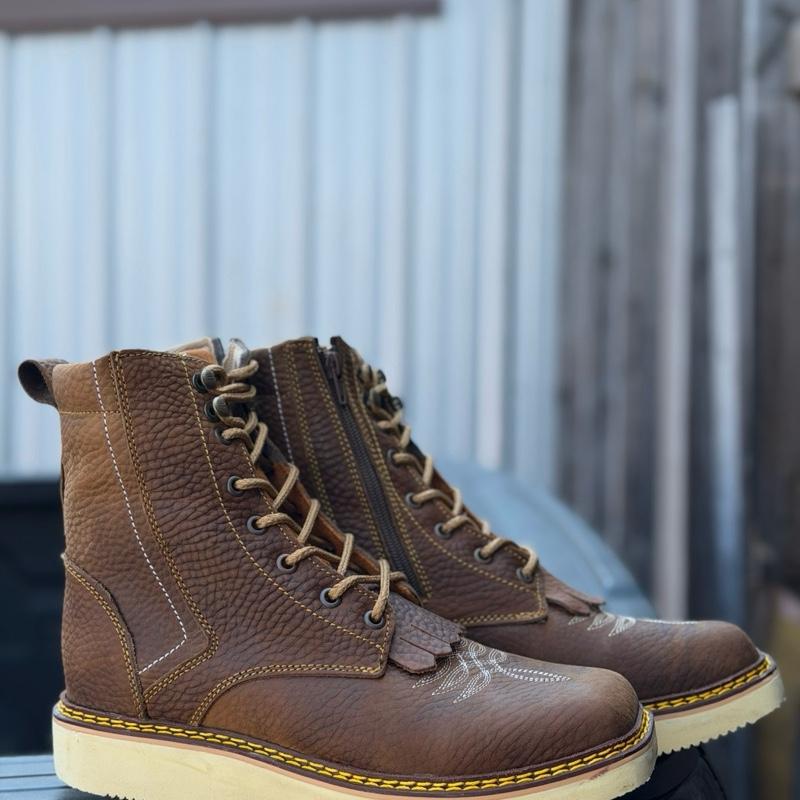 Zapato de abujeta con acero - Leather Lace-Up Boots with Steel Insole for Enhanced Durability and Comfort