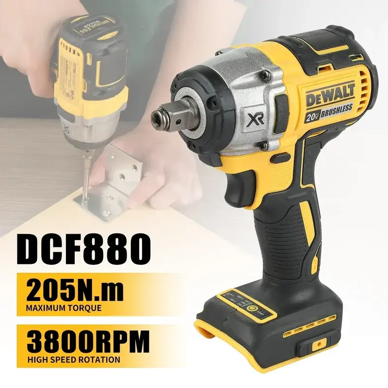 Dewalt DCF880 20V Brushless Impact Wrench, 3300RPM High Torque Cordless Electric Tool for Tire Repair, Rechargeable Power Tool