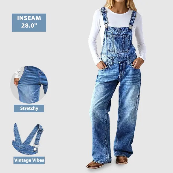 Flamingals Wash Multi Pocket Mid Waist Straight Leg Overalls Womenswear Casual Denim Fit Everyday Flamingals Wash Multi Pocket Mid Waist Straight Leg Overalls Womenswear Casual Denim Fit Everyday
