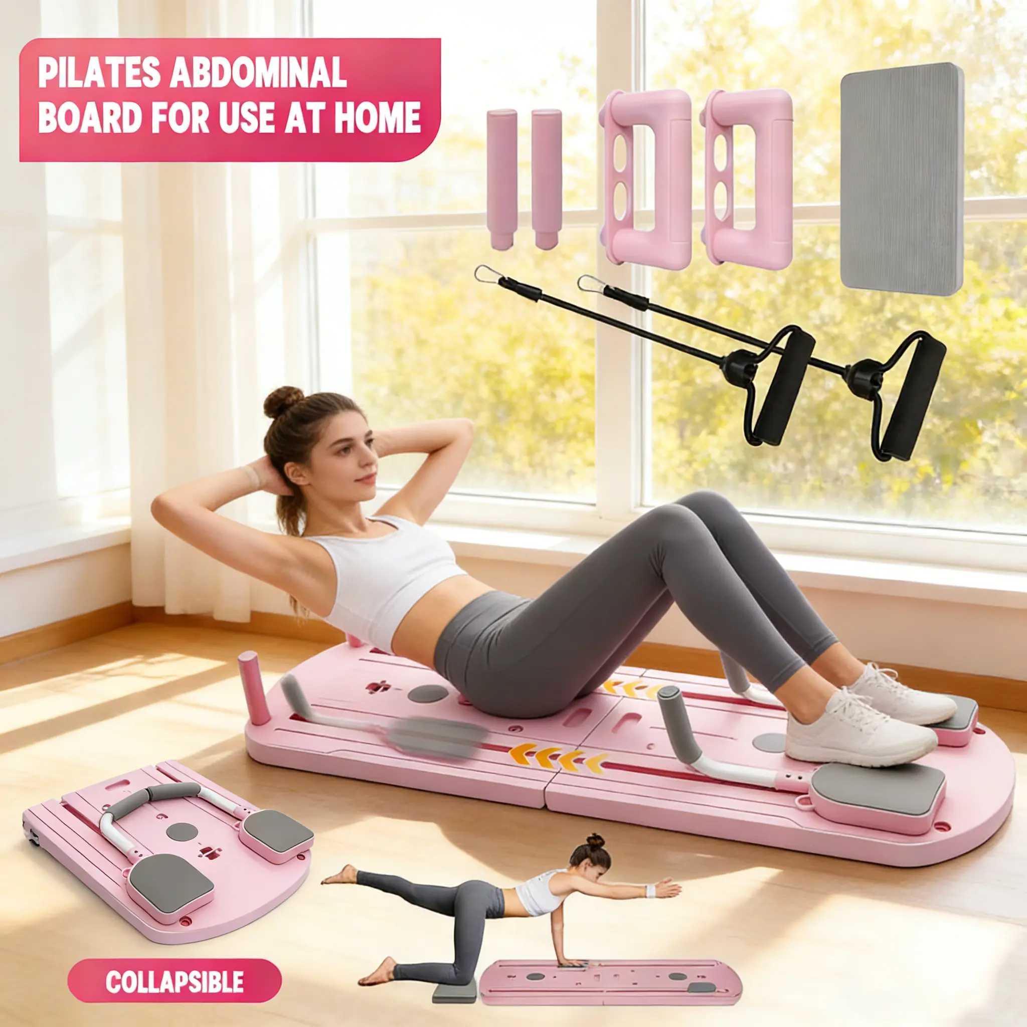 8-in-1 Multifunctional Folding Stretch Board, Multifunctional Pilates Board | PP Material, Safe, Reliable, Deformation-Resistant, Body-Stretching, Stable Design | Home Exercise Equipment with Resistance Bands, Ideal Gift for Home Fitness,summerwins