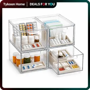 4 Pack Clear Stackable Acrylic Storage Boxes – Drawers for Bathroom Vanity, Office, Craft Room – Dustproof & Easy Clean