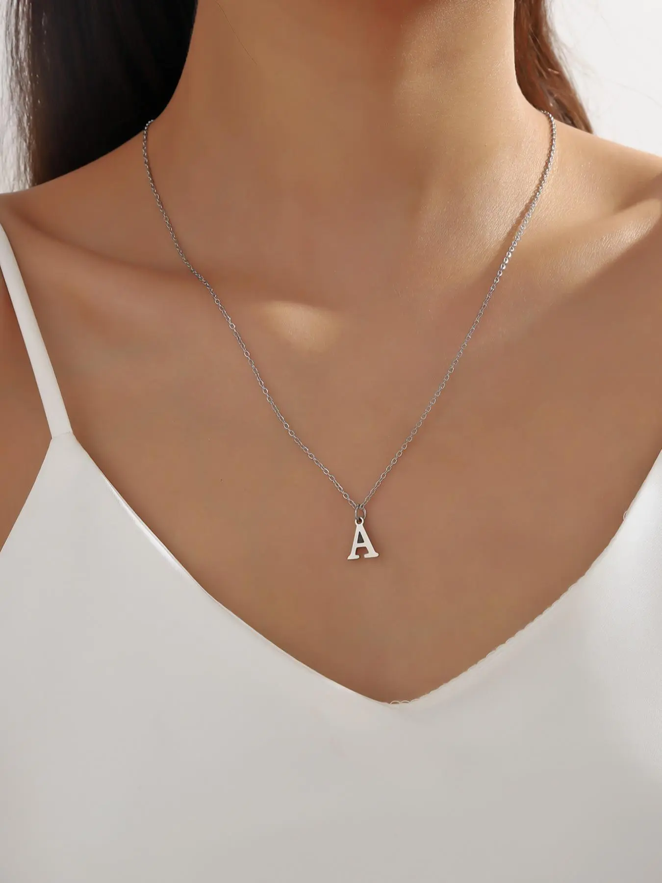 Simple Letter Detail Pendant Necklace for Women, Initial Letter Necklace, Alphabet Necklaces, 1 Count Stainless Steel Jewelry for Party, Daily Clothing Decor, Fashion Jewelry Party, Trendy All-match & Exquisite Jewelry for Birthday Gift