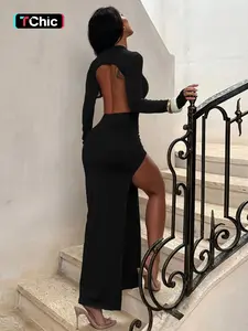 Women's High Neck Knitted Bodycon Dress, Backless Design, Perfect for Casual, Party and Formal, Slim-Fitting, Sexy Style, Womenswear