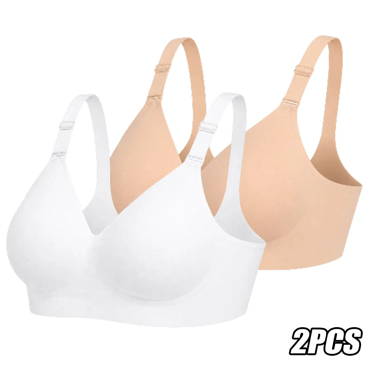 JOGWAVE 2PCS Women’s Plus Size Wire-Free Push-Up Bra & Pull-On Bustier – Soft, breathable fabric, V-neck design, comfortable everyday underwear suitable for all seasons, breathable casual bustier, push-up lace-trim lingerie, minimalist style, basic design