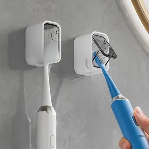 2PCS Single-Slot Wall Mounted Toothbrush Holders with Cover — Hygienic Toothbrush Organizer for Bathroom, Shower, Family & Travel