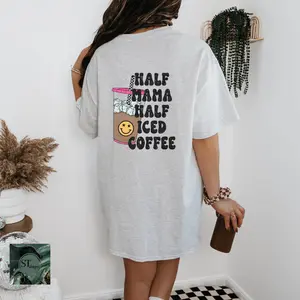 Half Mama Half Iced Coffee Crewneck Sweater T-shirt Cotton Womenswear sweatshirt cute shirts