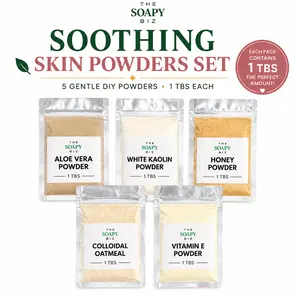 Soap Making Kit Soothing & Moisturizing Powders Set – 1 TBS Each, DIY Calming Bars with Honey, Aloe Vera, Colloidal Oatmeal, Vitamin E & White Kaolin Clay – Complete Hydration Kit