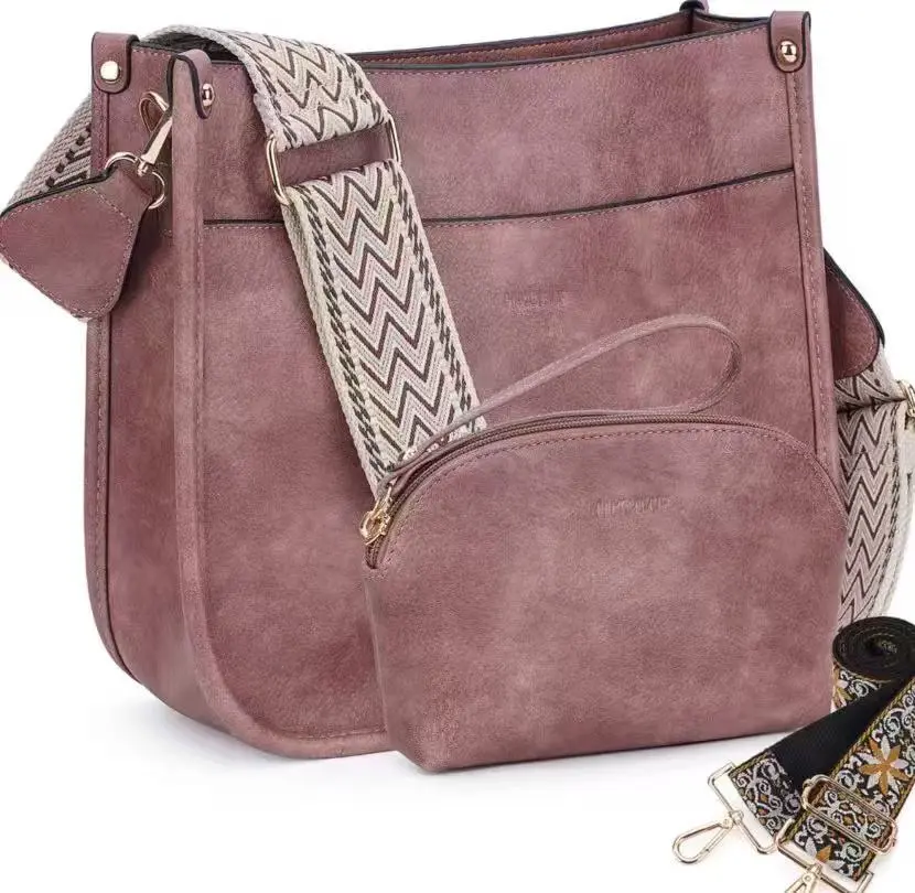 HKCLUF Crossbody Bag Purse for Women 1PCS/Set Leather Hobo Handbag Wallet Set With 2Adjustable Guitar Strap Shoulder Bag | Purse, 2PCS/Set, Leather, Wallet Set, Purse（No small bag included）