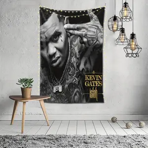 Kevin Gates Rapper Tapestry Art Wall Hanging - Vertical Polyester Knit Background Decor for Bedroom, Living Room, Dorm - Stylish and Durable Music-Themed Design, Music Room Decor