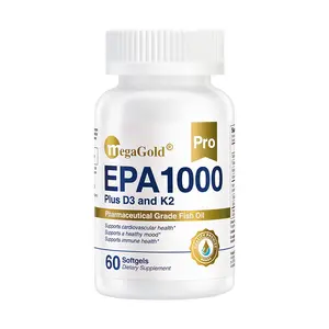 Pro Fish Oil EPA 1000mg Omega 3 with Vitamins D3 & K2 - Omega 3 Fatty Acid Supplements, Burpless Fish Oil Capsules for Men and Women - 60 Count Mini Softgels