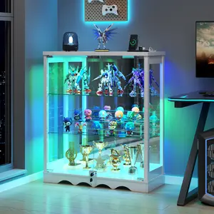 Lvifur Turn Your Collection Into a Showpiece –  LED Curio Cabinet with Adjustable Shelves, Glass Display Doors & RGB Lighting