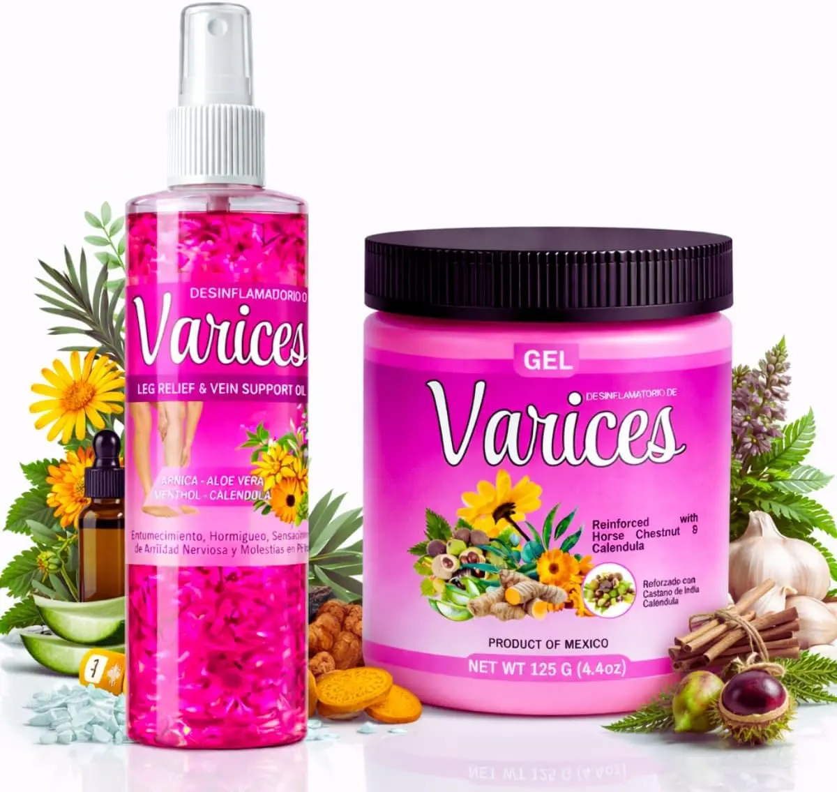 Varices Massage Care Combo Pack | 125g Herbal Cooling Gel + 120g Massage Body Oil with Arnica, Calendula & Horse Chestnut Extract