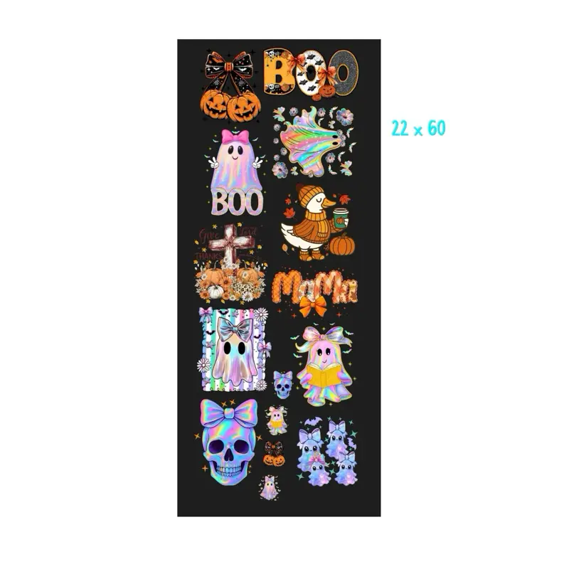 Fall Halloween 22 x 60 Gang Sheet with Boo and Mama Designs and Colorful Characters