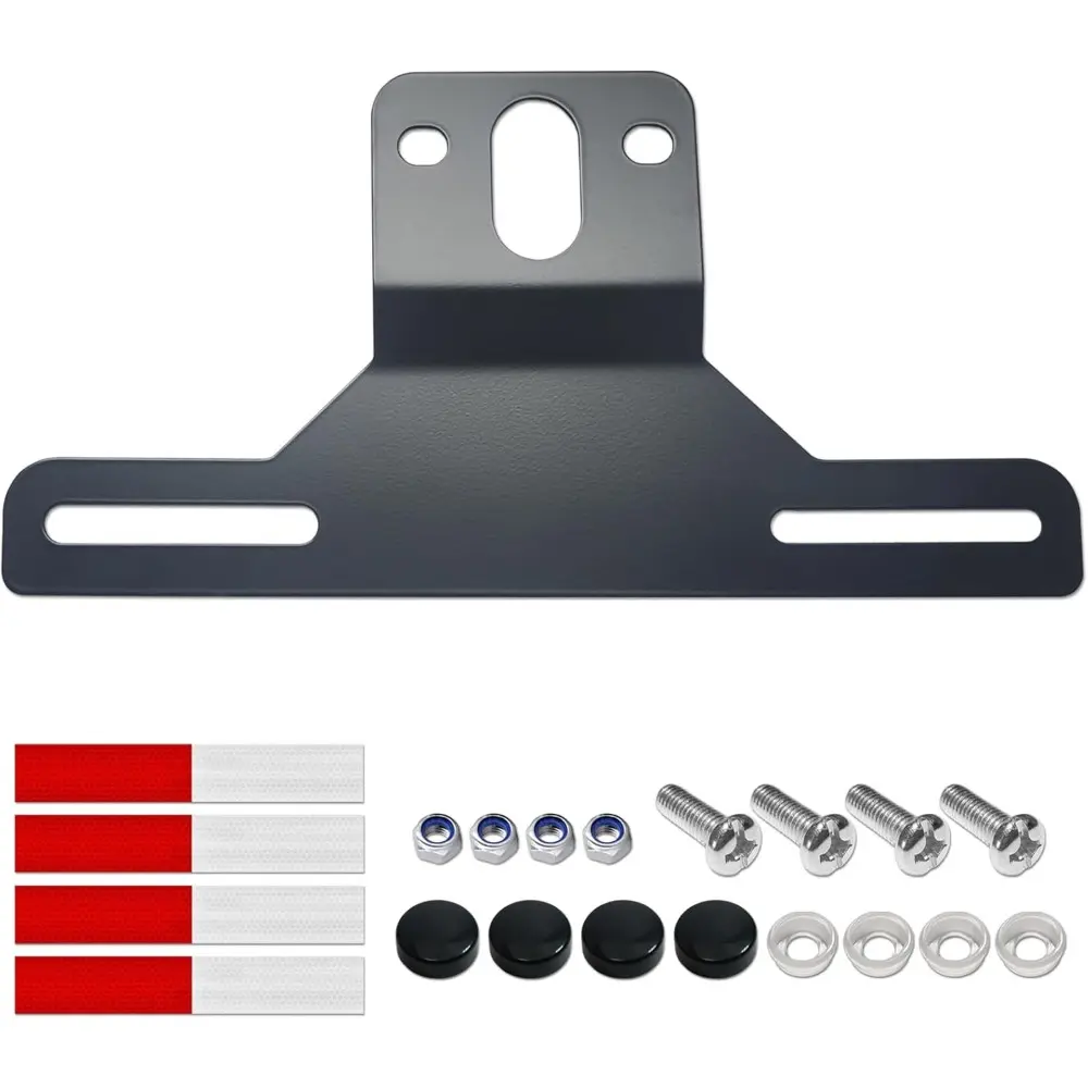 Black Stainless Steel Automotive License Plate Bracket Holder - Universal Car Frame with Screw Caps, Plate Light Mounting Kit for Car, ATV, RV Exterior Accessories, Boat, Truck