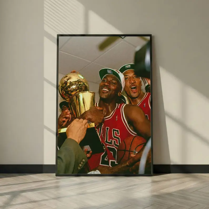 Classic Sports Theme Unframed Paper Wall Poster - Championship Trophy Celebration Graphic, Multi-Size (11x17,12x18,16x24,24x24,27x40,30x30) Single Sheet, Home/Office Wall Decoration, Locker Room Gift with Shipping Tube Included