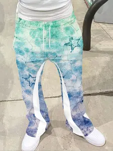 Men's Vintage Bohemian Flared Harem Pants, Fashion Drawstring Wide Leg Jeans, Street Style Patchwork Long Pants for All Seasons