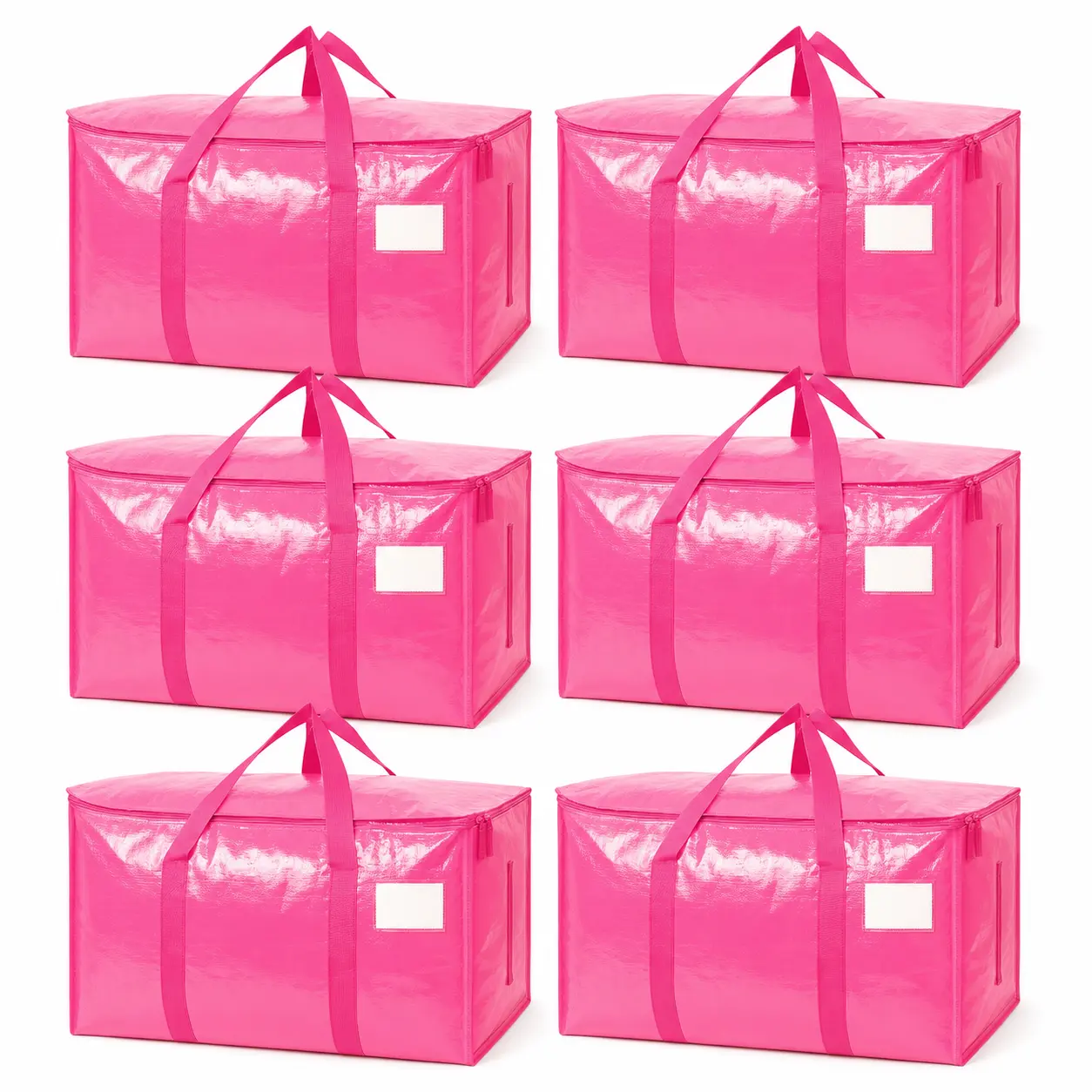 Pink Moving Bags, Heavy-Duty 24-Gallon Extra-Large Foldable Storage Totes with Zipper, Carry Handles and Visible Label Tags, Collapsible Closet Organizer for Clothes, Bedding, College Dorm, Moving, Travel & Home Storage