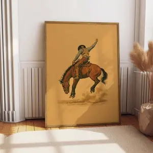 [Sale Off Up To 50%] [Unframe] Vintage Cowboy Illustration Bucking Bronco Print Retro Rodeo Art Southwestern Boho Wall Art Riding Poster Retro Horse Cowgirl Wall Decor