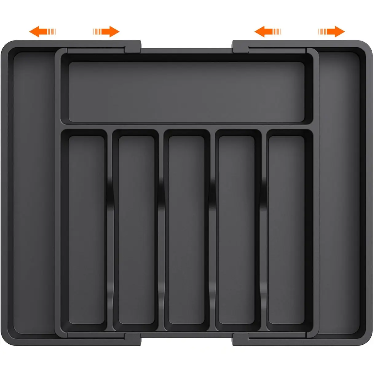 Large Silverware Drawer Organizer, Expandable Utensil Tray for Kitchen, BPA Free Flatware and Cutlery Holder, Adjustable Plastic Storage for Spoons Forks Knives, Large, Black