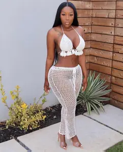 Illest Bae Just My Type Set - Off White Crochet Bikini Top & Drawstring Pants Matching Set for Beach & Pool Party Fun