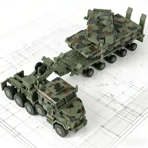 1:72 Scale M1070 Transporter & Leopard 2 Tank Assembly Kit Set, Military Green Finish with Realistic Detailing, Collectible Display Piece for Home & Office Decor, Christmas Birthday Gift for Men & Military Enthusiasts