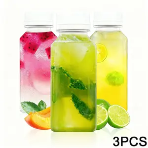 A Set of 3 Pcs 12 Ounce Juice Bottles Plastic Milk Bottles Reusable Bulk Beverage Containers with Tamper Evident Caps Lids White  for Milk,Juice,Drinks and Other Beverage Containers