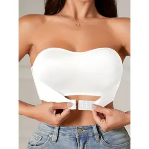 Sexy Strapless Bandeau Bra, Breathable Comfort, Solid Color with Removable Pads, Wireless - Nylon/Elastane