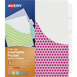 Avery AVE07708 Big Tab Insertable Plastic Pocket Dividers, Multi-Color, for Color-Coded Sections & Folders
