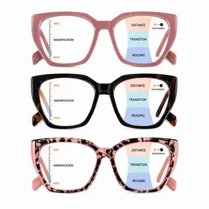 Oversized Progressive Multifocal Non-Prescription Reading Glasses for Women, Durable Lightweight Rectangle Frame, HD Transparent Clear Lens Eyeglasses for Daily Reading & Screen Use, Rectangle Non-Prescription Glasses