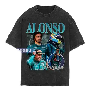 Fernando Alonso Vintage Washed T-Shirt, Formula Racing F1 Homage, Top, Streetwear, Round Neck, Shortsleeve, women's shirt, Trending Clothes, High Quality, Sport, Street Style, Many Colors Size S To XL, tiktokshop