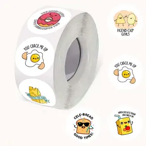 Cartoon Food Themed Sticker (500pcs/roll), Self Adhesive Decorative Sticker, Decorative Sticker for Water Bottle, Phone Case, Envelope Sealing, Adhesive Stickers, Decoration Sticker, Funny Stickers