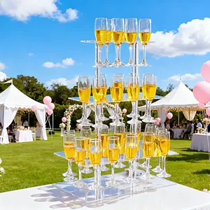 Three-Tier Acrylic Champagne Tower Display Stand, 32 Slots, Polished Finish, Elegant Floating Wine Rack for Parties, Weddings, Celebrations