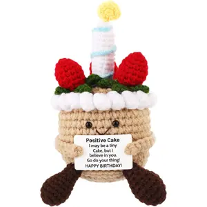 Handmade Positive Energy Crochet Birthday Cake Ornament, Encouragement Card Included, Perfect Gift for Friends, Boyfriend, Girlfriend, Colleague, Soft Stuffed Doll, Soft Cuddly Gift