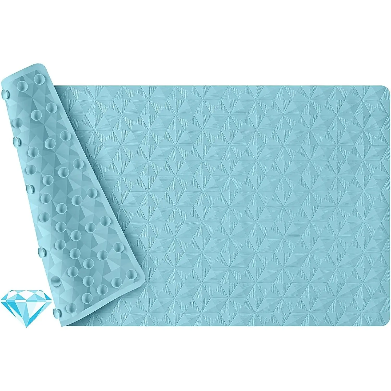 Non Slip Bathtub Mat for Bath Tub Shower - Natural Rubber Mat with 241 Suction Cups - Soft Bathroom Safety Mat - Unique Diamond Pattern - Fatigue Relief - Machine Washable - 16 × 28 Inch