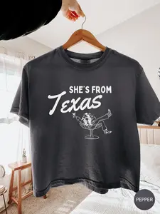 Shes From Texas Boxy Tee Rodeo Boots Country Music