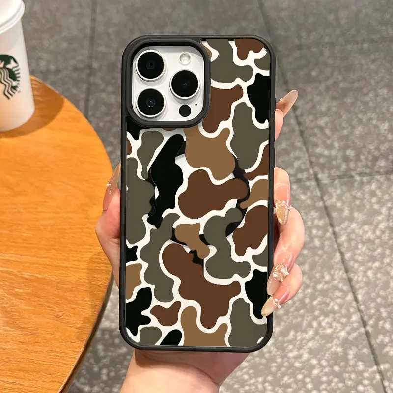 Premium Magnetic Cellphone Casing, Aesthetic Earth-Tone Camouflage Cover for iPhone 11/12/13/14/15/16/17 Pro Max, MagSafe-Ready Handheld Device Accessory, Anti-Fall Protector, Ultra-Thin Phone Accessory for Everyday Use, Accessories, Smartphone