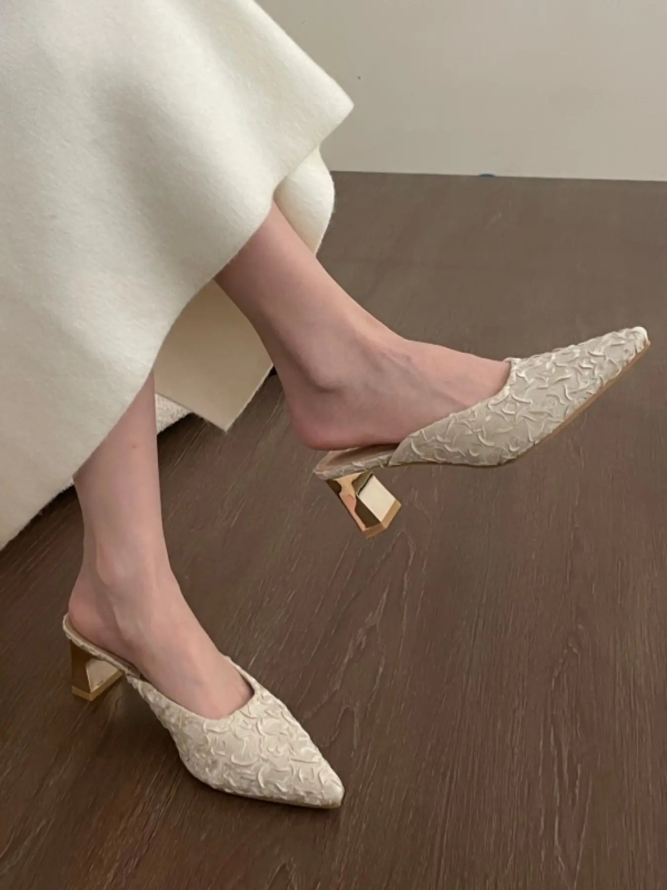 Elegant Women's Sandals, Sexy Mule Shoes, Slip On Mules, French Backless Thick Heel, Breathable Mesh, Perfect for Christmas, Wedding, Party, Office, Footwear