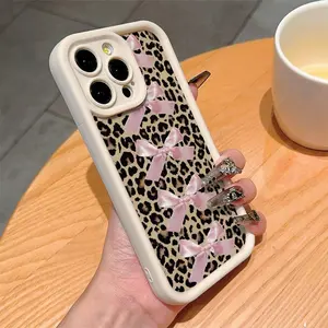 Fashion Leopard-print Bowknot Design Durable Phone Case, Anti-drop Cellphone Protective Case, Total Protective Shockproof Mobile Phone Cover, Accessories for iPhone 16 15 14 13 12 11 Plus/Pro/Pro Max