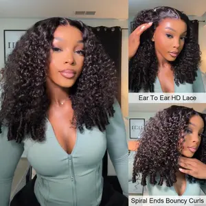 [New In] BGMgirl Burmese Curly 9x6 Lace Glueless Spiral Ends Wear Go Draw-strings Wig 180% Density Fluffy Look Pre-Bleached Tiny Knots Pre-Plucked Natural Hairline Human Hair Wig Beginner Friendly eve valentines day gift
