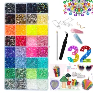 32Colors 36000Pcs Color Jelly Rhinestone Bedazzling Kit, Multicolor Flatback Beads with 2 Colored Hair Clips & Tools for Crafting, Books, Clothing & Nail Art