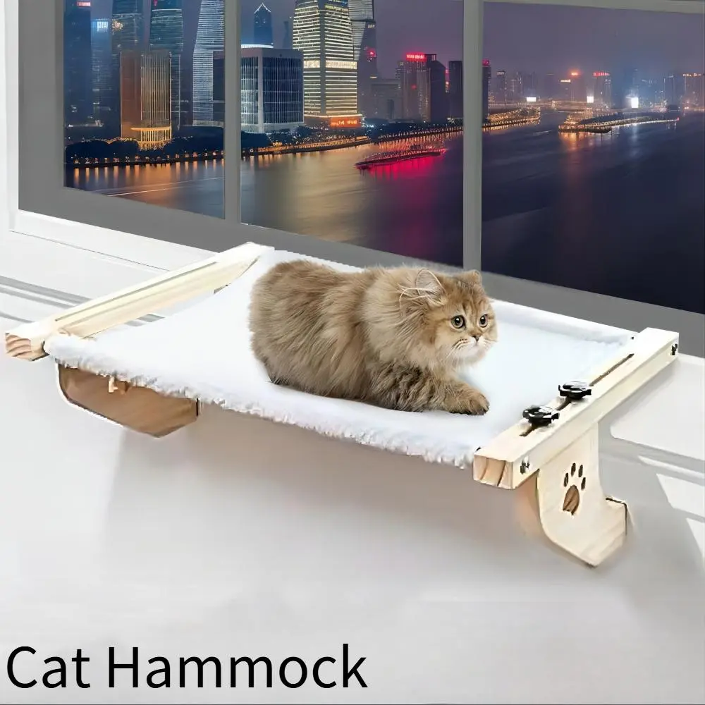 Cat Hammock Bed with Sturdy Wood-Metal Frame, Comfortable Padded Cover, Adjustable Structure for Windowsills, Bedsides | Pet Supplies Cat Furniture