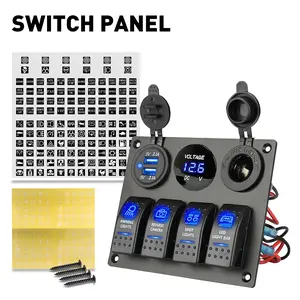 AUXITO 4 Gang Switch Panel For Car Boat Marine RV Truck Blue LED Voltmeter Car Parts H