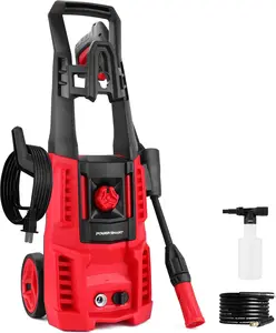 PowerSmart Electric Pressure Washer PS2020 1850 PSI 1.8 GPM with Spray Gun Foam Cannon & High Pressure Hose Portable Red Black, PS2020