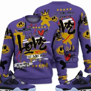 Retro 4 Lakeshow Outfits, Lakeshow 4s Ugly Sweater, Happy Love Beats Graffiti Streetwear Unisex Sneaker Matching Shirts